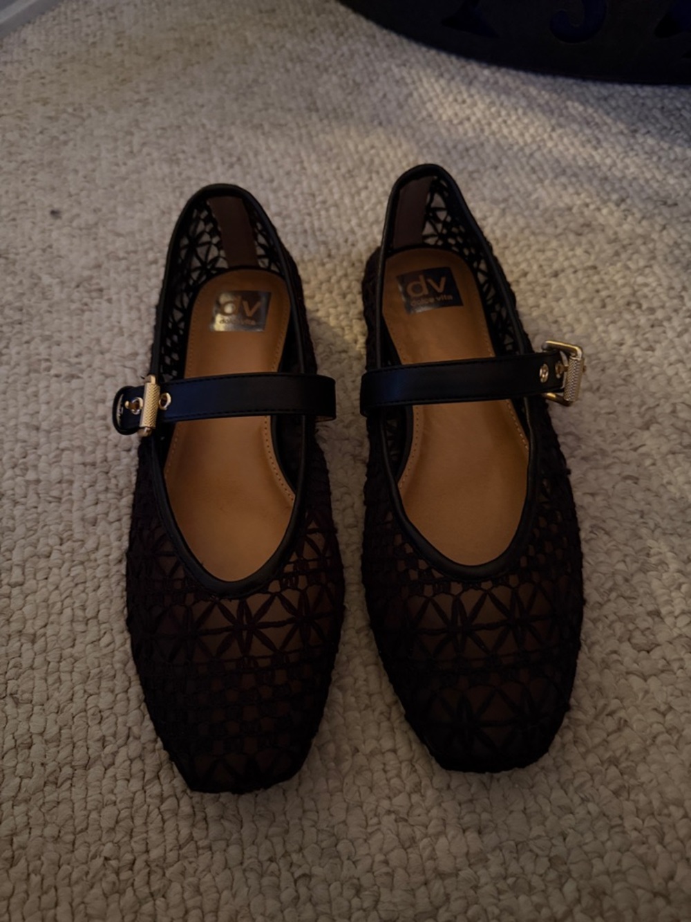 DV by Dolce Vita Black Floral Laser-Cut Mary Jane Flats Size 10